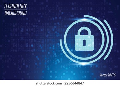 Concept of destroyed cyber security.Padlock Blue open on electric circuits network dark Blue background.Cyber attack and Information leak concept.Vector illustration.