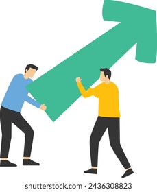 Concept Develop or upgrade, increase sales or increase revenue, grow business or develop marketing plan to make more profit concept, superhero businessman helping to lift bar graph to new high level.