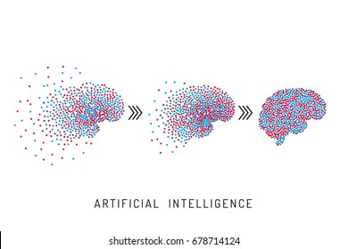 The concept of the development of artificial intelligence, the creation of a learning neural network. The banner which is developing brain computer network