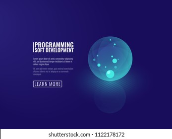 Concept development of new technologies icon transparent luminous ball isometric vector illustration