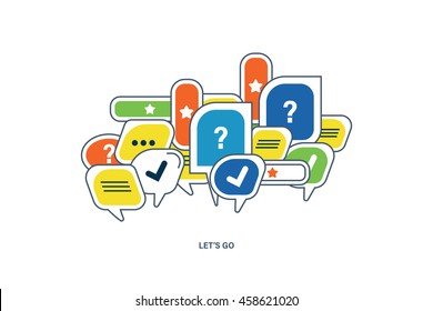 The concept of dialogue, speech bubbles with symbols of communication. Let s go.Vector illustration