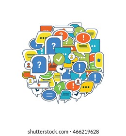 The concept of dialogue, speech bubbles with symbols of communication. Vector illustration