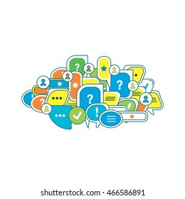 The concept of dialogue, speech bubbles with symbols of communication. Let's go. Vector illustration