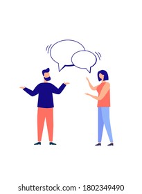 Concept of dialogues, flat style, people discussing news, social topics, social networks, chat, dialogue. Vector illustration isolated background