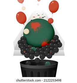 The concept of dictatorship. The big ball destroys everyone on its way to the trash can.