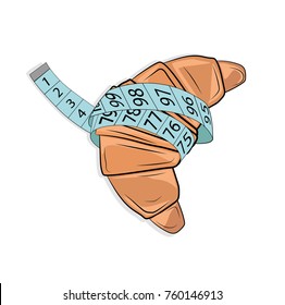The concept of diet and weight loss. croissant in green roulette. vector illustration.