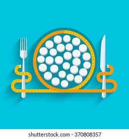 Concept for dieting, planned way of eating, nutrition regime. Colored flat design vector illustration