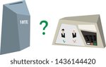 The concept of the difference between a normal ballot box and electronic ballot box with question mark. Flat vector illustration in cartoon style.