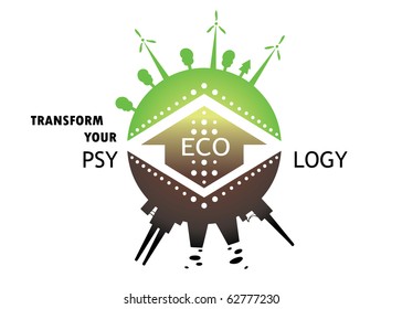 concept of different types of energy production methods. Planet earth green future with green energy and polluted one with current methods