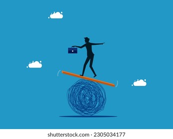 concept of difficult or chaotic work. man balances chaos 