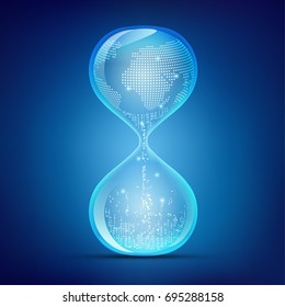 concept of digital advancement technology, hourglass with global and binary 