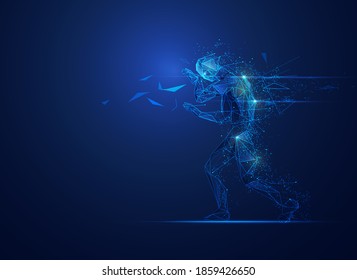 concept of digital disruption, graphic of low poly man walking with futuristic element