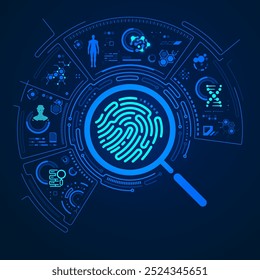 conceito de forense digital ou biometria, gráfico de impressão digital com interface de cibersegurança