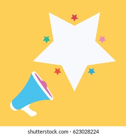 concept digital marketing in the internet in the social media on flat design. one simple megaphone icon vector speaker & speech bubble star clean illustration. 