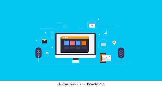 Concept of Digital marketing, Online marketing technology, Website advertising, Email marketing , Seo - conceptual flat design banner