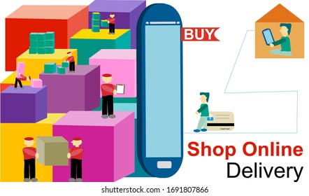Concept Digital marketing. Shopping online delivery For shipping in online sale service. Flat vector illustration.