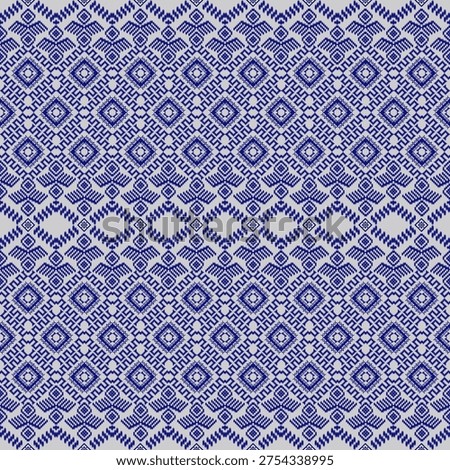 Concept: Digital Symmetry and Ornamental Precision
The concept of this design is "Structured Intricacy," featuring a complex arrangement of geometric motifs organized in horizontal bands. The pattern utilizes pixel-art precision to create interlocking diamonds, stylized eagle-like wings, and repetitive meander lines, representing a modern digital interpretation of traditional ornamental art.
Theme: Professional Technical Ornament and Decorative Surface Art
The theme is Symmetrical Geometric Repetition, characterized by a high-contrast monochromatic palette of navy blue and light grey. The dense, highly detailed arrangement of borders and icons projects an aesthetic of order, meticulous craftsmanship, and digital harmony. This seamless pattern is exceptionally well-suited for professional corporate stationery, cultural-themed digital backgrounds, high-quality gift packaging, and textile designs for apparel or home decor.
