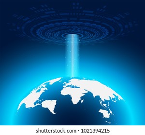 Concept digital technology background. digital connection on Blue globe, vector illustration