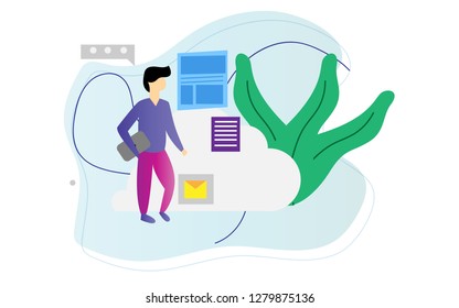 Concept of digital technology, social networks and dialogues through Internet. Vector flat illustration. - Vector