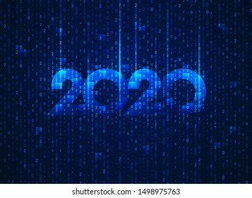 concept of digital technology world, 2020 new year combined with binary code