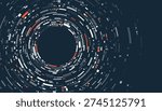 concept of digital transformation or big data, graphic of black orange dotted circle with futuristic element