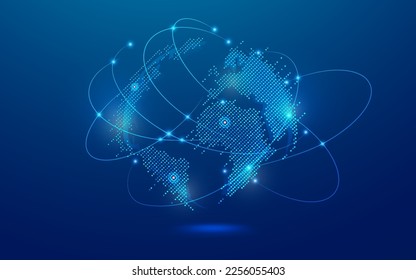 concept of digital transformation or big data technology, graphic of dotted globe with futuristic element