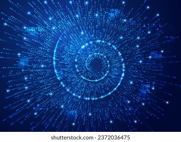 concept of digital transformation or big data, graphic of dotted helix shape with technology elements