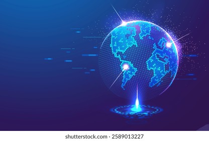 concept of digital transformation or cyberspace technology, graphic of world map globe with futuristic element