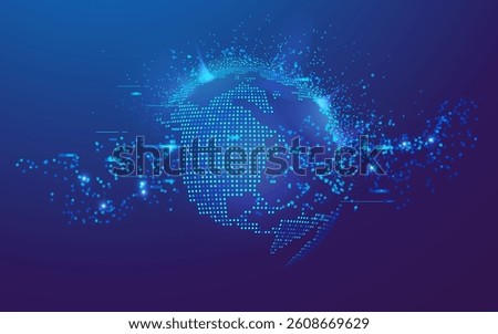 concept of digital transformation or cyberspace technology, graphic of world map globe with futuristic element