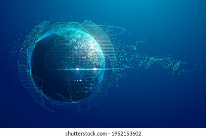 concept of digital transformation or global network technology, graphic of globe with futuristic element