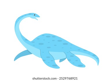 Concepto de dinosaurio. Pterosaurio azul. Animal salvaje prehistórico. Fauna y fauna. Dino con aletas. Plantilla y maquetación. Ilustración vectorial plana aislada sobre fondo blanco