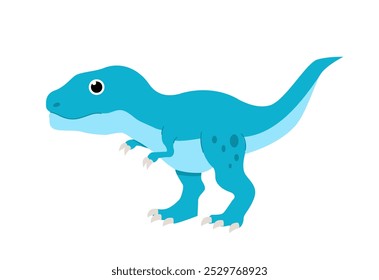 Conceito de dinossauro. Tiranossauro azul. Animal selvagem pré-histórico. Vida selvagem e fauna. Dino com duas pernas. Adesivo para redes sociais. Ilustração de vetor plano isolada no plano de fundo branco