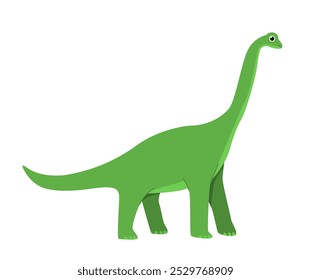 Concepto de dinosaurio. Braquiosaurio verde. Animal salvaje prehistórico. Fauna y fauna. Dino con el cuello Grande. Pegatina de medios sociales. Ilustración vectorial plana aislada sobre fondo blanco