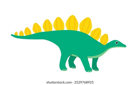 Concepto de dinosaurio. Estegosaurio verde. Animal salvaje prehistórico. Fauna y fauna. Dino con pelaje amarillo. Elemento gráfico para Sitio web. Ilustración vectorial plana aislada sobre fondo blanco