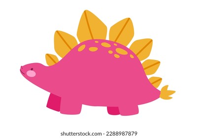 Concept Dinosaurs set. The illustration is a flat vector design that showcases the concept of a cute cartoon dinosaur on a white background, featuring a pink color scheme. Vector illustration.