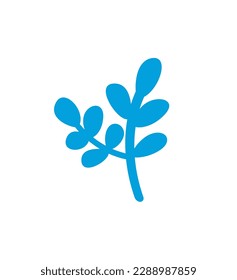 Concept Dinosaurs set plant branch flower. The illustration is a flat vector design that showcases a minimalist concept of a blue plant branch on a white background. Vector illustration.