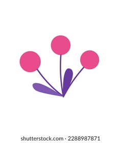 Concept Dinosaurs set plant branch flower. The illustration is a flat vector design that showcases the concept of a pink cartoonish plant branch on a white background. Vector illustration.