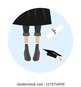 Concept of  diploma, graduating university, receiving diploma and degree