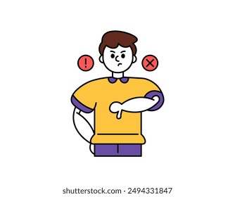 concept of disagreeing, rejecting, or disliking. giving a negative response. illustration of a man giving a thumbs down. outline style character design. graphic elements