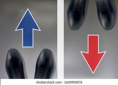 Concept of disagreement and difference of point of view between two businessmen who choose diametrically opposite directions.