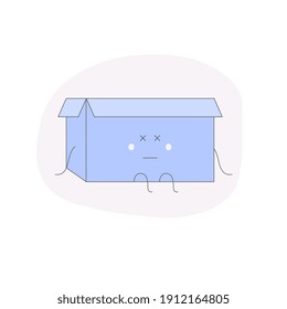 Concept disconetchion. Sad box character sits with a disappointed look on his face. Page or file not found, connection error. 
