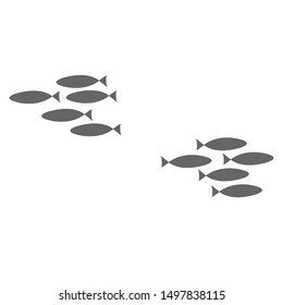 The concept of discord in society. Fight of clans, resentment against friends. Silhouette of a flock of fish swimming on a white background. Coloring on the theme of marine fauna. Vector illustration.