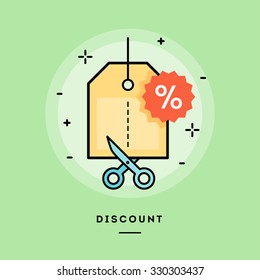 Concept Of Discount, Line Flat Design Banner, Vector Illustration