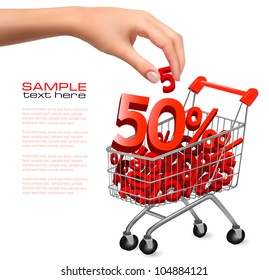 Concept of discount. Shopping cart with sale. Vector illustration