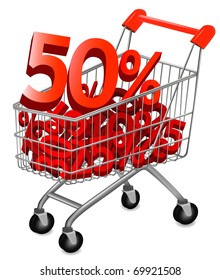 Concept of discount. Shopping cart with sale. Vector illustration