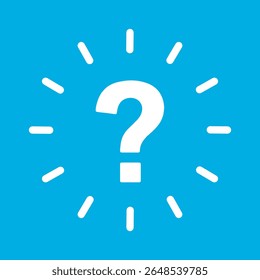 Concept of Discovery Illuminated with Rays of Light and Question Mark in Vibrant Blue Background