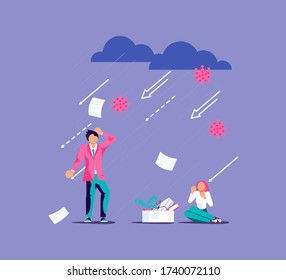 Concept of dismissal employees after COVID-19 outbreak. Unemployment, jobless and employee job reduction metaphor. Economic crisis caused by coronavirus. Flat Art Vector Illustration