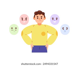 concept of dissociative identity disorder or multiple personality disorder. a mental health condition in which a person has two or more identities. illustration of a man who has multiple personalities