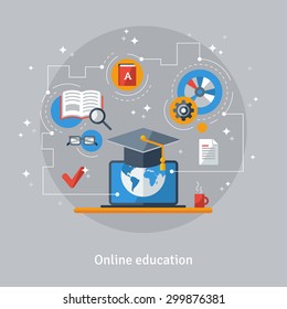 Concept for Distance Education and Online Learning. Vector illustration. 