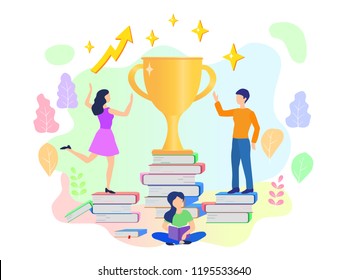 Concept distance learning, education, business goal, idea, online courses, online books for web page, presentation, social media. Vector illustration, best score winner prize successful 